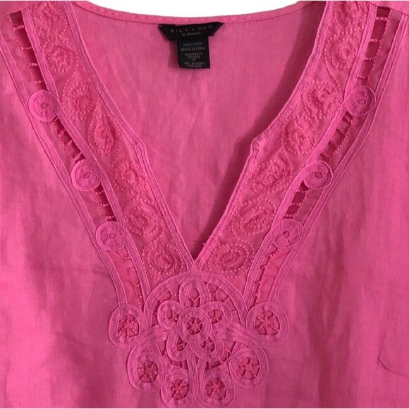 Silkland 100% Linen Embroidered Tunic Womens Sz 1X Pink V-Neck Flare Sleeve Boho - Picture 3 of 14